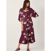 Monsoon Roz Floral Dress - Burgundy