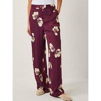 Monsoon Roz Floral Trousers - Burgundy