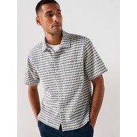 Farah Kegan Gingham Boxy Short Sleeve Shirt- Navy