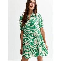 New Look Abstract Print Tiered Mini Shirt Dress - Green