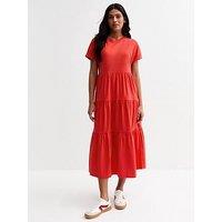 New Look Jersey Tiered Skirt Midi Smock Dress - Red