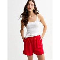 New Look Linen Blend Drawstring Waist Shorts - Red