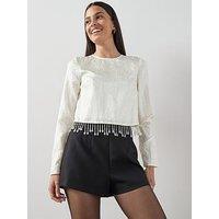 The Very Collection Embellished Trim Crease Effect Top - Yellow