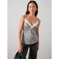 The Very Collection Lace Trim Satin Cami Top - Grey