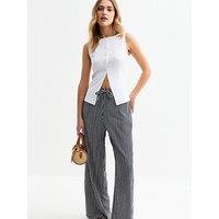New Look Blue Striped Drawstring Waist Wide Leg Trousers