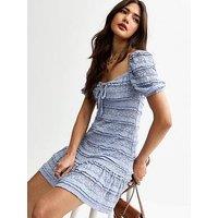 New Look Square Neck Frilly Lace Mini Dress - Blue