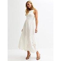 New Look Rib Racerback Broderie Anglaise Embroidered Midi Dress - White