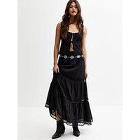 New Look Black Lace Tiered Maxi Skirt
