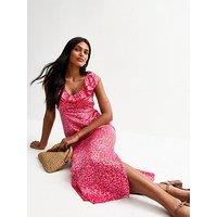 New Look Floral Print Satin Midi Dress - Pink