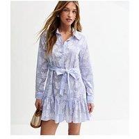 New Look Floral Stripe Mini Shirt Dress - Blue