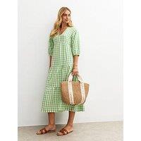 New Look Gingham Check Smock Midi Dress - Green