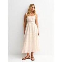 New Look Broderie Anglaise Lace Trimmed Square Neck Midi Dress - Cream