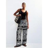 New Look Black Crepe Tile Print Wide Leg Trousers