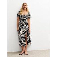 New Look Shell Print Milkmaid Midi Dress - Black