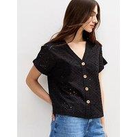 New Look Black Broderie Anglaise Short Sleeve Shirt