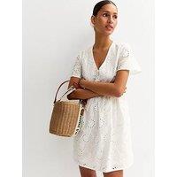 New Look White Broderie Anglaise V Neck Mini Dress
