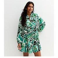 New Look Paisley Print Belted Mini Shirt Dress - Green