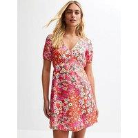 New Look Pink Floral Print Satin Mini Dress