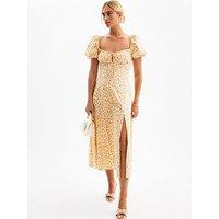 New Look Floral Print Puff Sleeve Midi Dress - Yellow