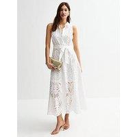 New Look Broderie Anglaise Belted Midi Shirt Dress - White