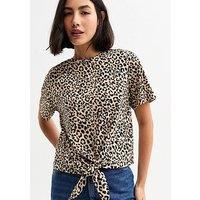 New Look Brown Leopard Print Tie Front Top