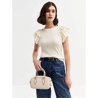 New Look Cream Ruffle Trim Rib Jersey Vest
