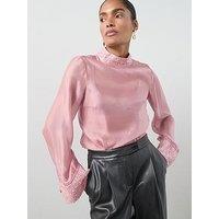 The Very Collection Embellished Neck Detail Sheer Blouse - Pink
