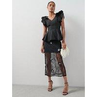 The Very Collection Embellished Flower Detail Column Skirt - Black