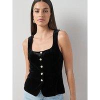The Very Collection Velvet Button Front Waistcoat - Black