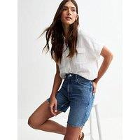 New Look Raw Hem Denim Bermuda Shorts - Blue