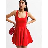 New Look Square Neck Flared Mini Dress - Red