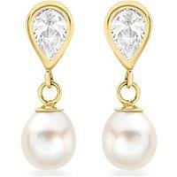 The Love Collection 9Ct Tear W/Cz Pearl Drop Earring