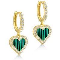 The Love Collection Silver Gp Cz Malachite Hrt Earrings