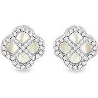 The Love Collection Silver Rh Cz Petal Mop Earrings