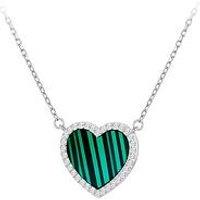 The Love Collection Silver Cz Malachite Heart Necklace