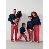 The Very Collection Womens Family Christmas Borg Sweat And Woven Trousers Pj Set - Navy