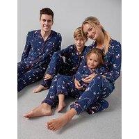 The Very Collection Womens Family Christmas Pj Printed Christmas Ski Jersey Revere Set - Navy