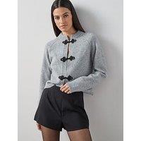 The Very Collection Crew Neck Trim Interest Cardigan With Wool - Grey