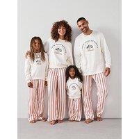 The Very Collection Womens Family Christmas Pj Embroided Brushed Back Sweat And Woven Bottom - Cream
