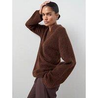 The Very Collection Mohair Wool Blend V Neck Jumper - Chocolate