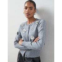 The Very Collection Crew Neck Flower Sequin Cardigan - Grey