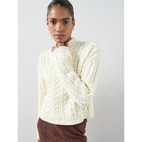 The Very Collection Cotton Rich Funnel Neck Cable Cropped Jumper - Cream