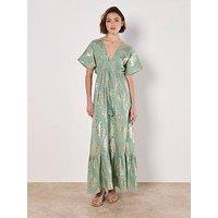 Apricot Luminous Floral Batwing Maxi Dress - Green