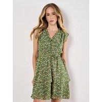 Apricot Tiny Vine Flower Layered Dress