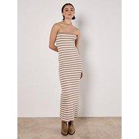 Apricot Stripe Ribbed Bandeau Dress