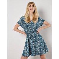Apricot Batik Kaleidoscope V Nk Mini Dress