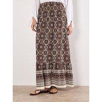 Apricot Batik Kaleidoscope Border Print Skirt - Brown