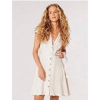 Apricot Open Collar Linen Shirt Dress
