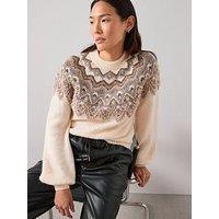 The Very Collection Crew Neck Lurex Fairisle Jumper With Wool - Cream