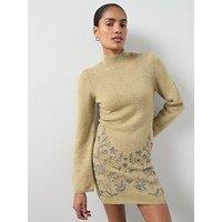 The Very Collection High Neck Embroidered Mini Dress - Green